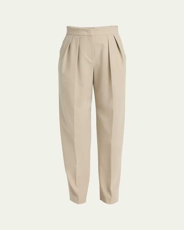Pleated Stretch Wool Tapered-Leg Trousers